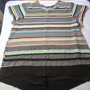 Sami & Jo Plus Tunic Top Womens 3X  High/Low Short Sleeve Bright Color Stripes